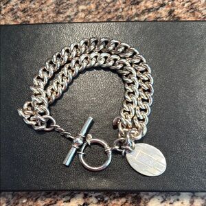 Ralph Lauren Silver Curb Link Bracelet with Toggle Clasp